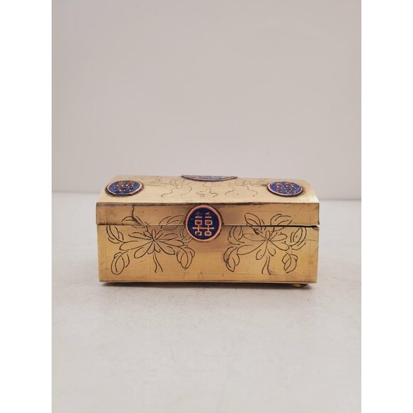 Vintage brass Wood Lined Humidor Small Storage Box Stash Box Trinket Box Retro - Picture 2 of 10